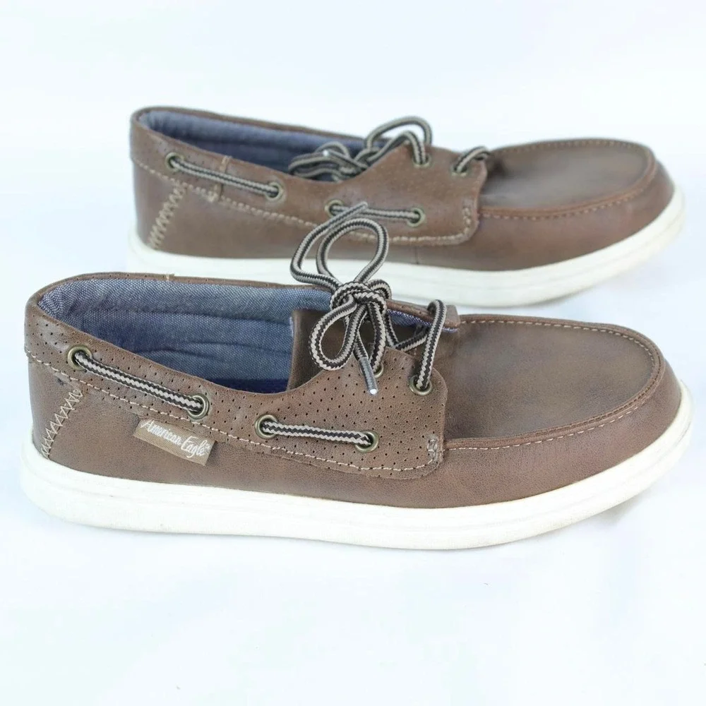 American Eagle Brown Leather‎ Boat Shoes Boys Size 1